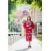 Boho Style Embroidered Midi Dress Red with White Embroidery